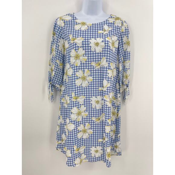 Draper James NEW Dress Women's 2 Exclusive Scad Blue Gingham Floral Shift Mini - Picture 4 of 12